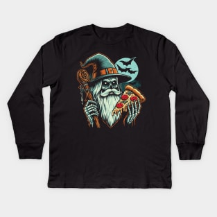 Pizza Wizard // Horror Design Kids Long Sleeve T-Shirt